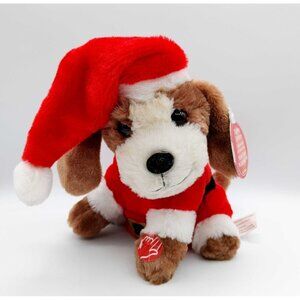 Dan Dee Animated Christmas Brown Dog Plush Toy Sings Dances 9 Inches Santa Suit